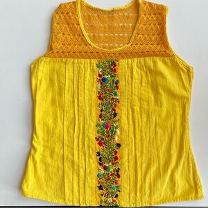 Yellow Embroidered Women's Top, Crochet Upper